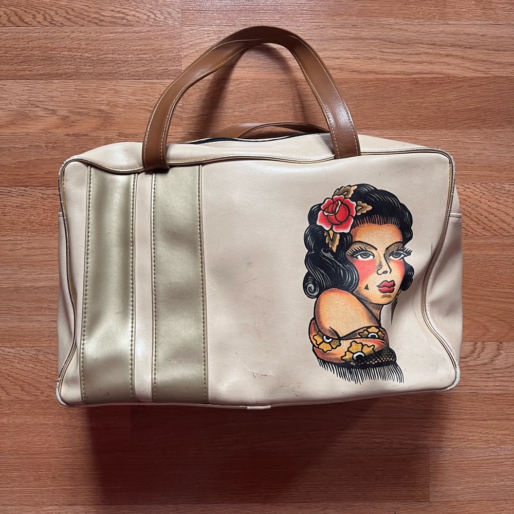 Cream and Brown Women's Bag